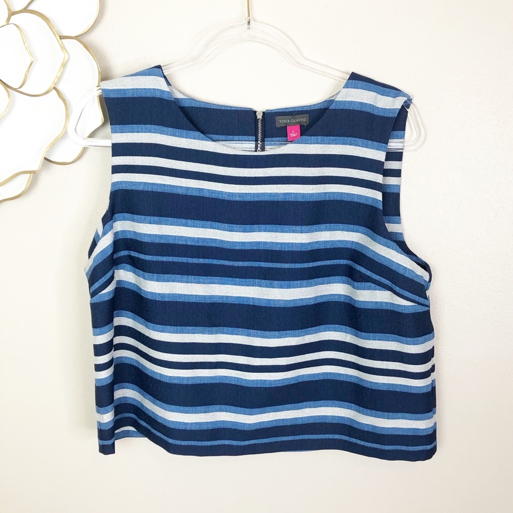 Vince Camuto blue & white striped crop top